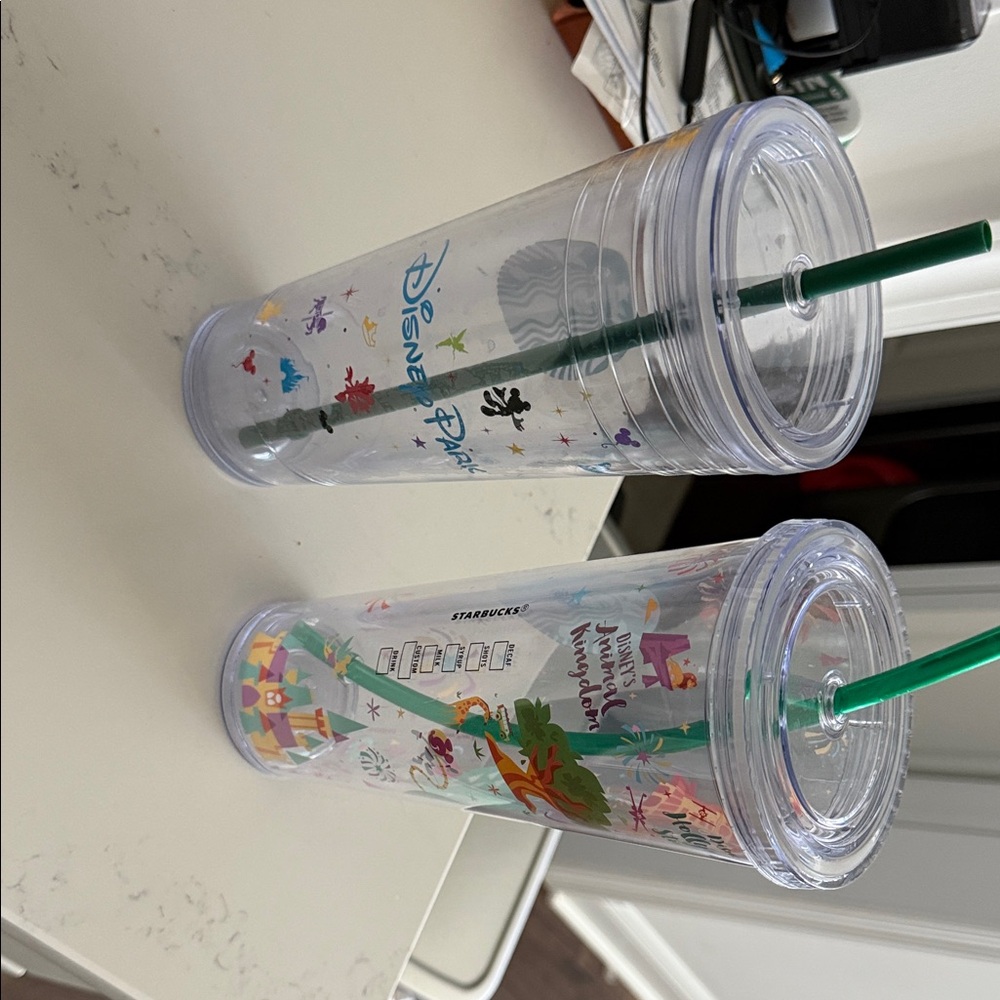 Starbucks Disney Parks Colorful Tumblers with Green Straws set of 2